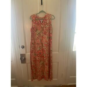 Women Denim and Co Size Large Long Sleeveless  Sundress VNeck Multi Color Soft